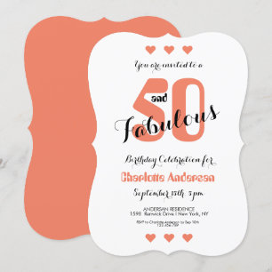 50 and Fabulous Coral Hearts 50th Birthday Party Invitation