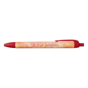 50 and fabulous Coral Rose Personalised Black Ink Pen