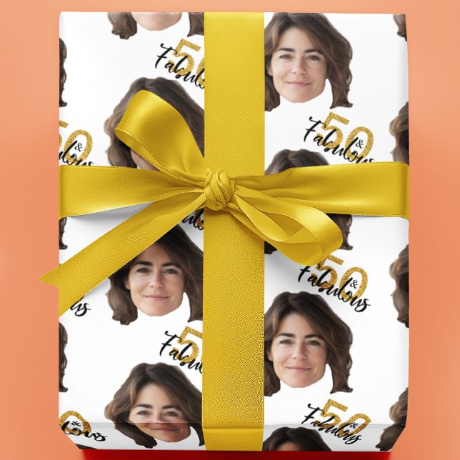 50 and Fabulous Custom Face Photo  Wrapping Paper (Creator Uploaded)