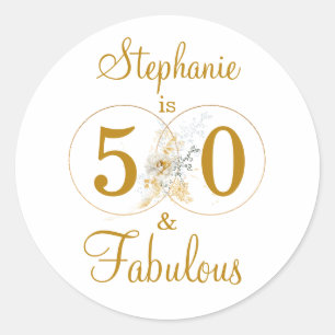 50 and Fabulous Custom Name 50th Birthday Classic Round Sticker