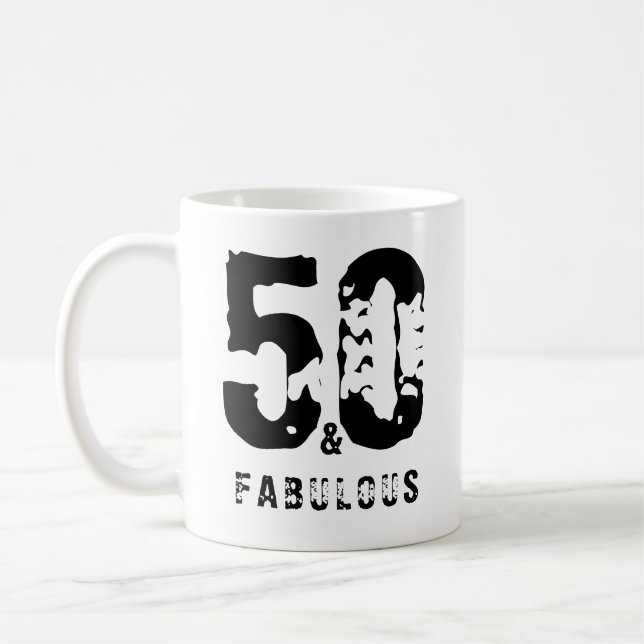 50 and fabulous custom name white black modern  coffee mug (Left)