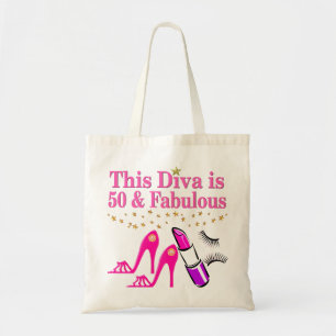 50 AND FABULOUS DIVA TOTE BAG
