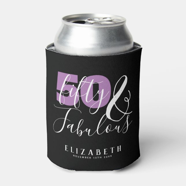 50 And Fabulous Elegant 50th Birthday Party Black Can Cooler (Can Front)