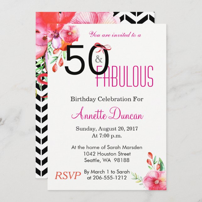 50 and Fabulous Elegant 50th Birthday Party Invitation (Front/Back)