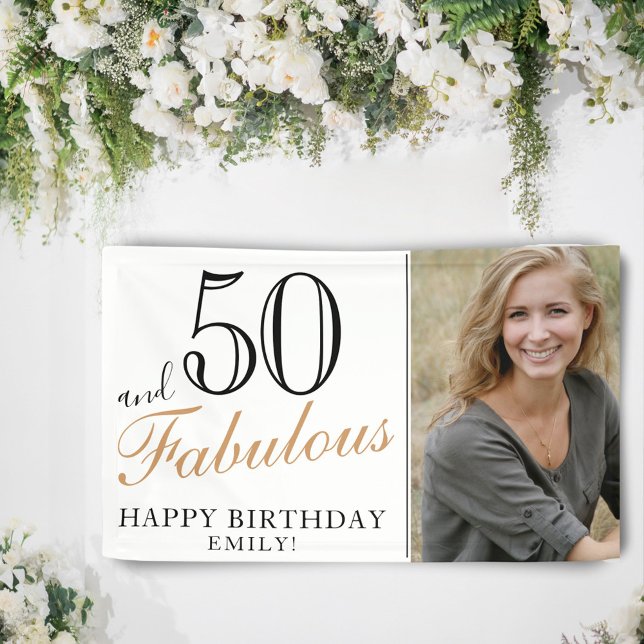 50 and Fabulous Elegant 50th Birthday Photo Banner (Creator Uploaded)