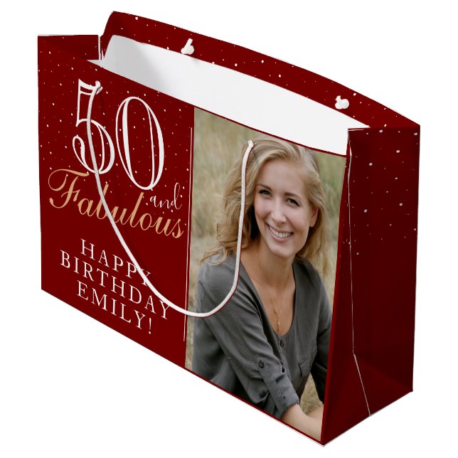 50 and Fabulous Elegant 50th Birthday Photo Large Gift Bag (Back Angled)