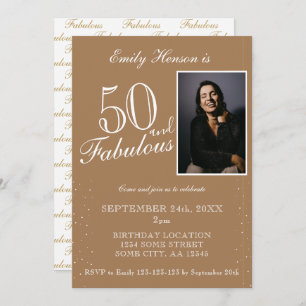 50 and Fabulous Elegant Beige Photo Birthday  Invitation