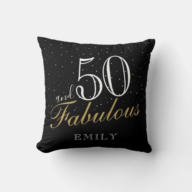 50 and Fabulous Elegant Black 50th Birthday Cushion (Front)