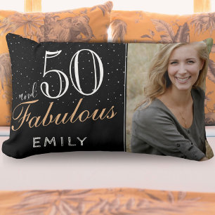 50 and Fabulous Elegant Black 50th Birthday Photo Lumbar Cushion