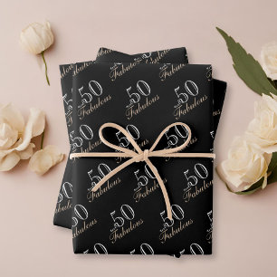 50 and Fabulous Elegant Black 50th Birthday  Wrapping Paper Sheet