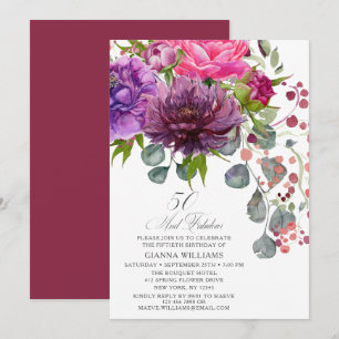 50 and Fabulous Elegant Floral 50th Birthday Invitation
