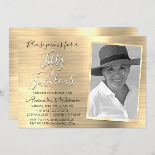 50 and Fabulous Elegant Gold Photo Invitation