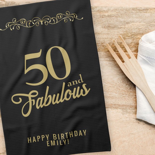 50 and Fabulous Elegant Ornament 50th Birthday  Tea Towel (Creator Uploaded)