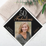 50 and Fabulous Elegant Photo Black 50th Birthday Napkin<br><div class="desc">50 and Fabulous Elegant Photo Black 50th Birthday Napkins. The inspirational 50 and fabulous is in modern white and golden script on a black background. Make your own 50th birthday party paper napkin for her. Personalise with your name and age number. Insert any of your photos into the template.</div>