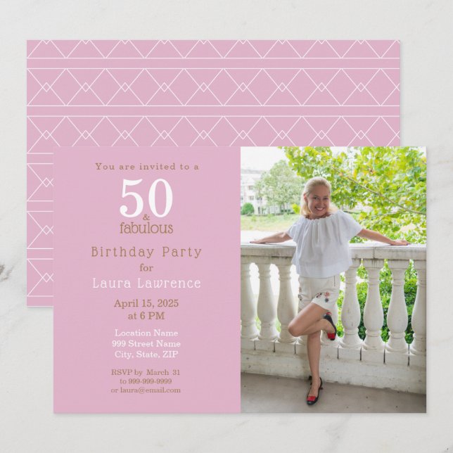 50 and Fabulous Elegant Purple 50th Birthday Party Invitation (Front/Back)