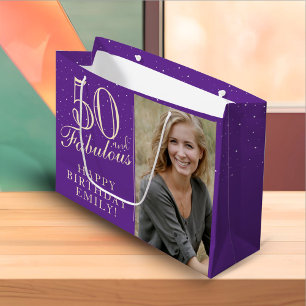 50 and Fabulous Elegant Purple 50th Birthday Photo Large Gift Bag
