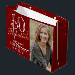 50 and Fabulous Elegant Red 50th Birthday Photo Large Gift Bag<br><div class="desc">50 and Fabulous Elegant Red 50th Birthday Photo Gift Bag. 50 and fabulous text in trendy script with a name on a red background. Personalise it with your photo,  name and the age. It`s a great personalised photo gift bag for a woman`s birthday.</div>