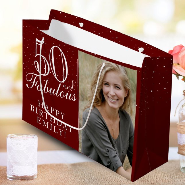 50 and Fabulous Elegant Red 50th Birthday Photo Large Gift Bag (Creator Uploaded)