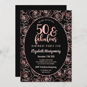 50 And Fabulous Elegant Rose Gold Birthday Party Invitation