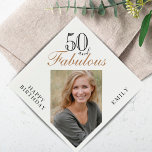 50 and Fabulous Elegant Script Photo 50th Birthday Napkin<br><div class="desc">50 and Fabulous Elegant Script Photo 50th Birthday Napkins. The saying 50 and fabulous is in modern script on a white background. Make your own 50th birthday party paper napkin for her. Customise with the name and age number and insert your photo into the template.</div>