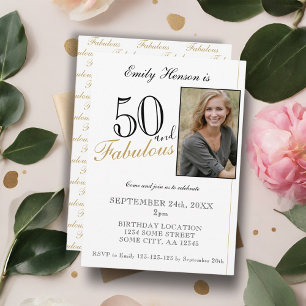 50 and Fabulous Elegant Script Photo Birthday Invitation