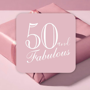 50 and Fabulous Elegant Script Pink 50th Birthday Square Sticker