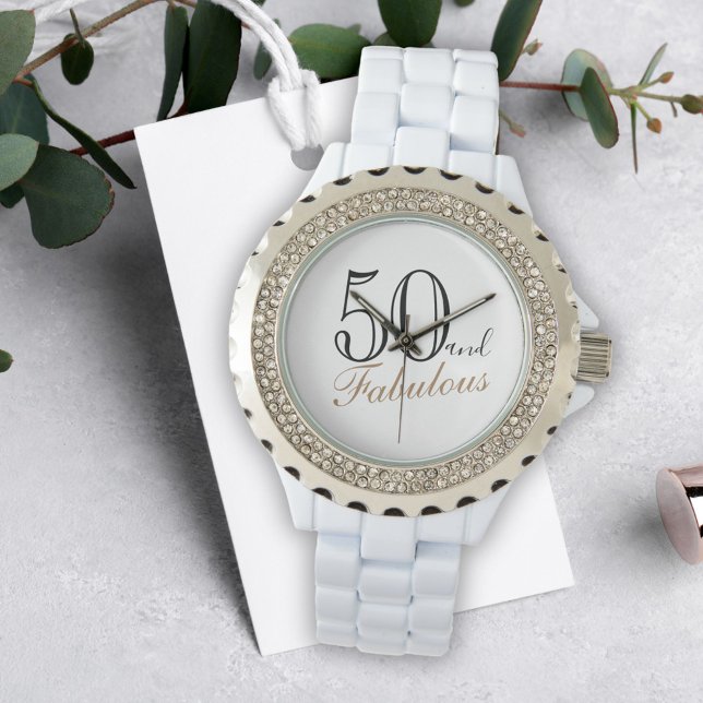 50 and Fabulous Elegant Script Woman 50th Birthday Watch (Creator Uploaded)