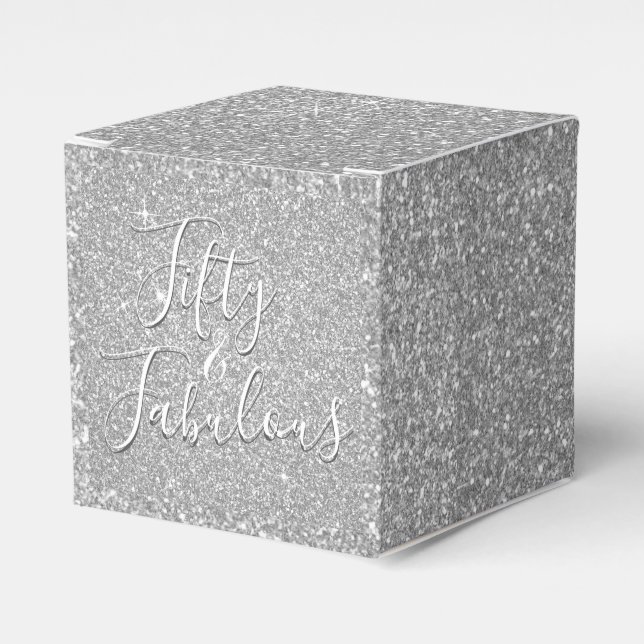 50 and Fabulous Elegant Silver Glitter Favour Box (Front Side)