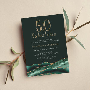 50 and Fabulous Emerald Green Agate 50th Birthday Invitation