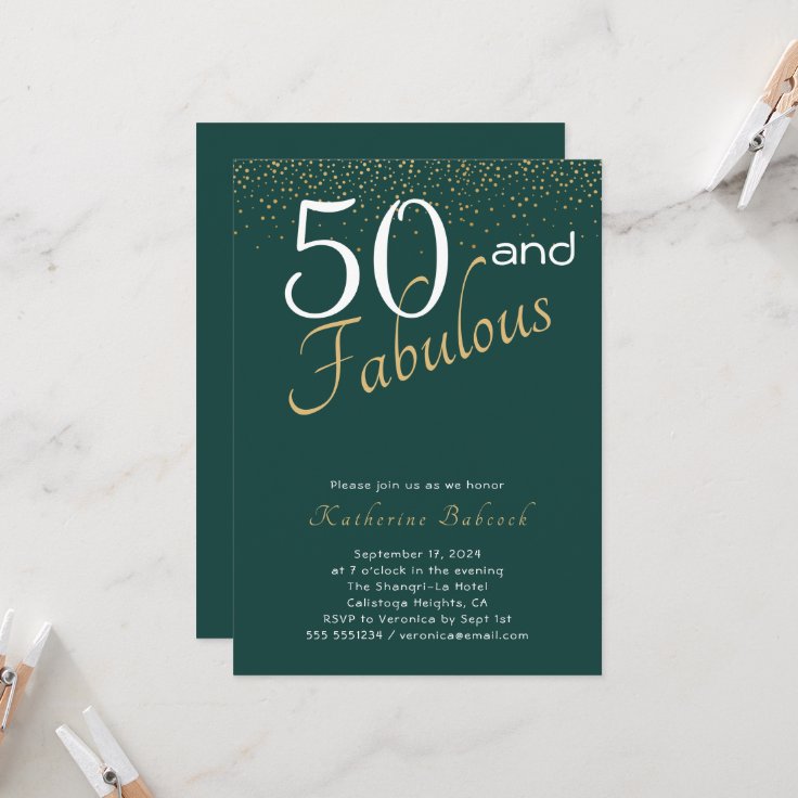 50 and Fabulous Emerald Green Gold 50th Birthday Invitation | Zazzle