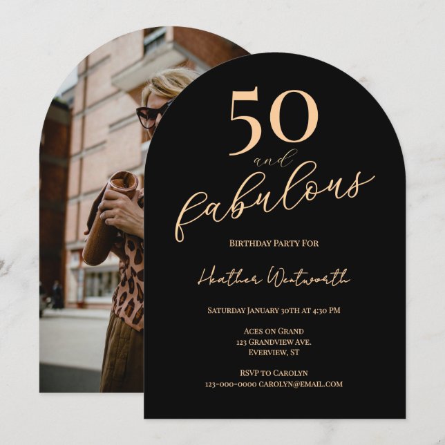 50 and Fabulous Fiftieth Birthday Party Photo Invitation (Front/Back)