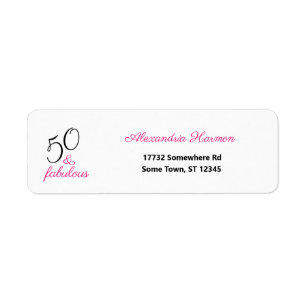 50 and Fabulous Fiftieth Pink and Black Return Address Label