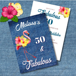 50 and Fabulous Flamingo Birthday Tropical Invitation