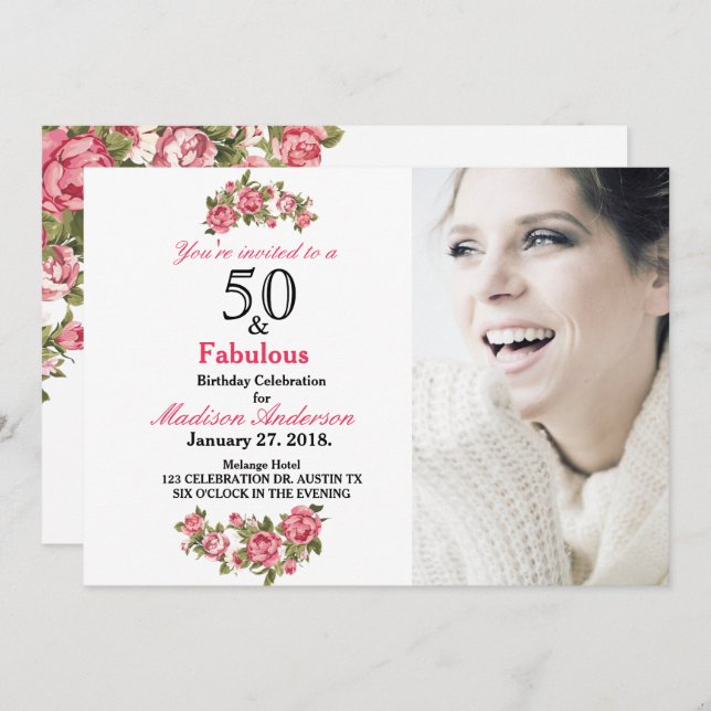 50 and Fabulous Floral | 50th Birthday Invitations (Front/Back)