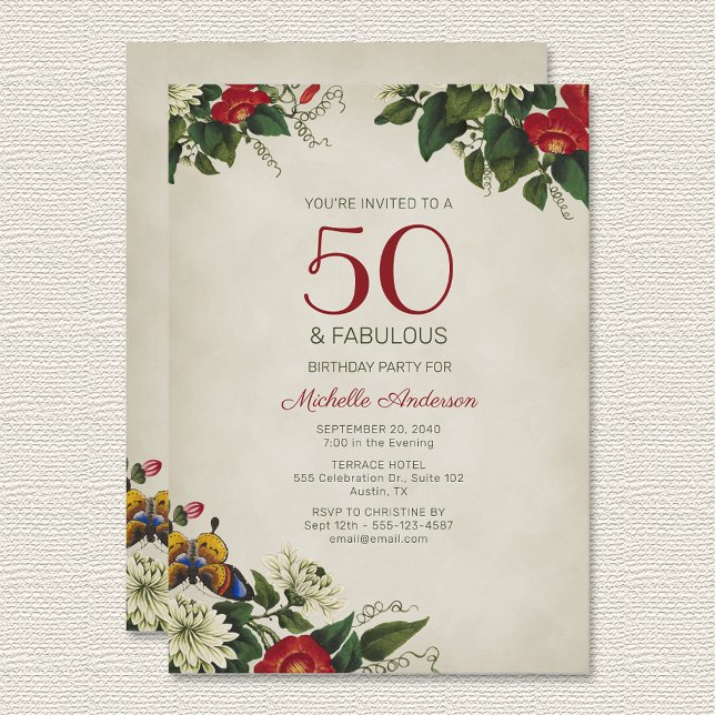 "50 and Fabulous" Floral Birthday Party Invitation (Creator Uploaded)