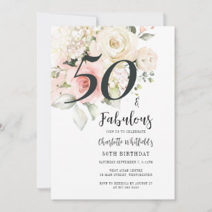 50 and Fabulous Floral Script 50th Birthday Invitation