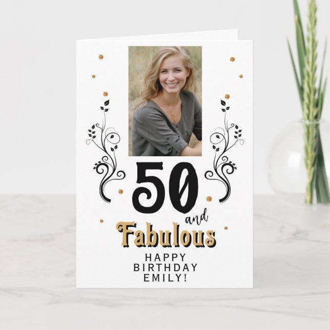 50 and Fabulous Foliage 50th Birthday Photo Card (Front)