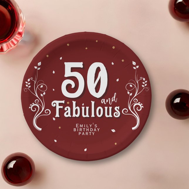 50 and Fabulous Foliage Red 50th Birthday  Paper Plate (Creator Uploaded)