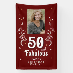 50 and Fabulous Foliage Red 50th Birthday Photo Banner
