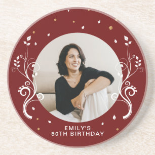 50 and Fabulous Foliage Red 50th Birthday Photo Coaster