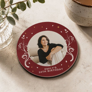 50 and Fabulous Foliage Red 50th Birthday Photo Coaster