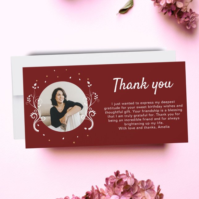 50 and Fabulous Foliage Red 50th Birthday Photo Thank You Card (Creator Uploaded)