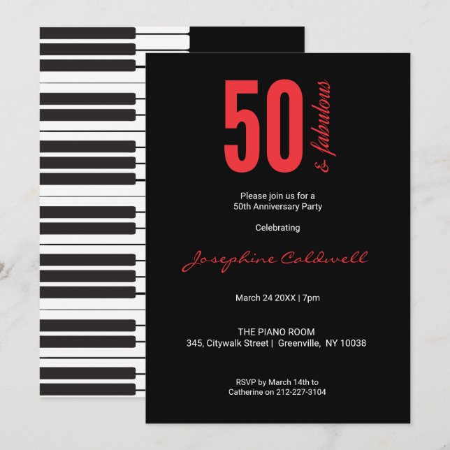 50 and Fabulous Fun Red & Black Birthday Invitation (Front/Back)