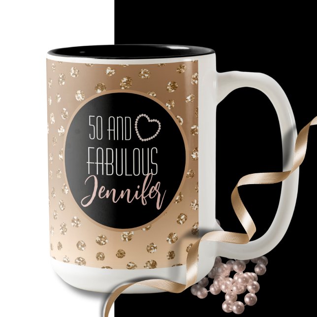 50 and Fabulous Glam Chic Girly Gold Black Blush  Two-Tone Coffee Mug (Creator Uploaded)