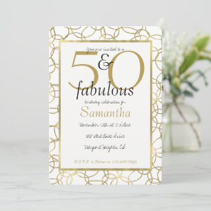 50 and Fabulous Glam Gold White Circles Party Invitation