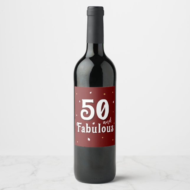 50 and Fabulous Glitter Red 50th Birthday Wine Label (Front)