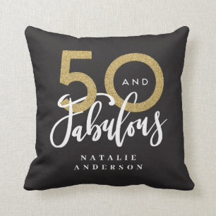 50 and fabulous gold black 50th birthday cushion