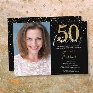 50 and Fabulous Gold Black 50th Birthday Photo Inv Invitation