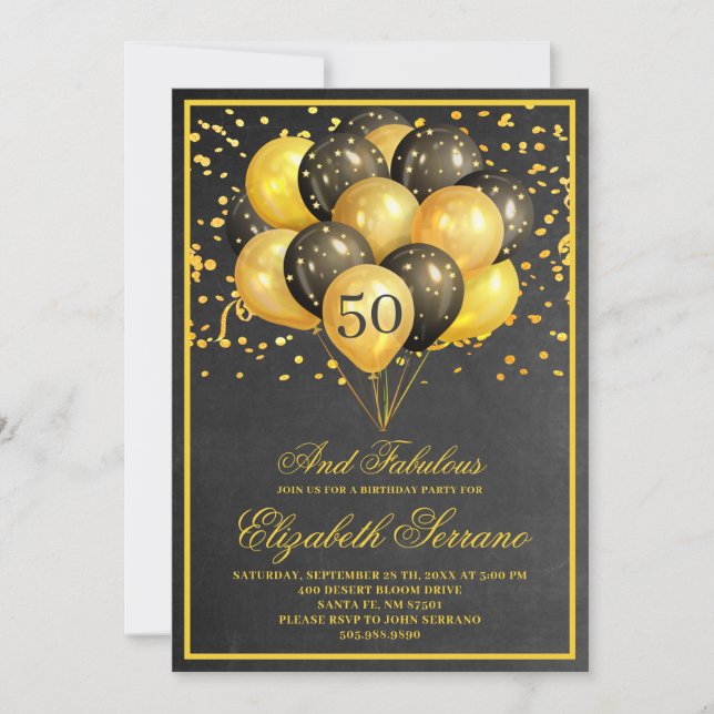 50 And Fabulous Gold Black Birthday Invitation (Front)