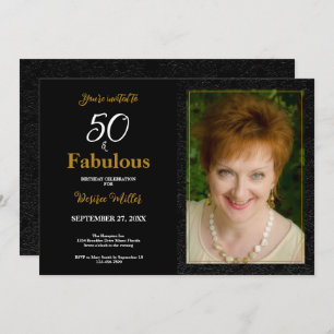 50 And Fabulous Gold Black Floral Birthday Invitation